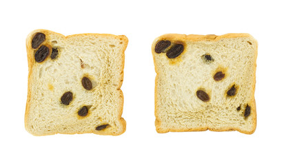 sliced raisin bread isolated on white background