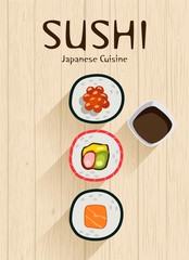 Sushi vector background. Japanese cuisine. Vector illustration.