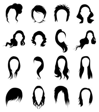 Hair wig icons set
