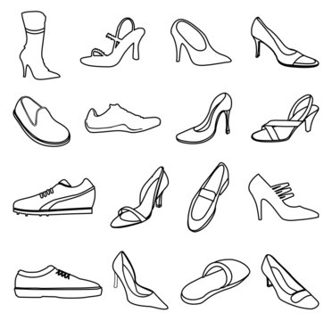 shoes line icons set