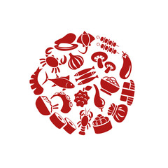 asian food icons in circle
