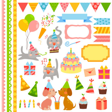 collection of birthday icons and design elements