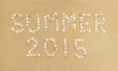 Word SUMMER 2015 written in sand