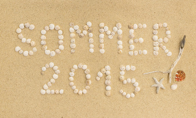 Wort SOMMER 2015 aus Schneckenhäuschen im Sand