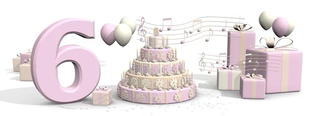 Foto op Plexiglas Muziek feest en pakjes voor zesjarig meisje © emieldelange