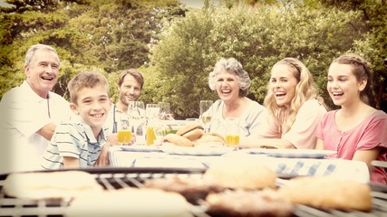 Laughing family having a barbecue in the park together