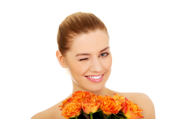 Fototapeta premium Beauty woman with roses.