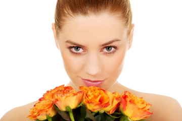 Fototapeta premium Beauty woman with roses.