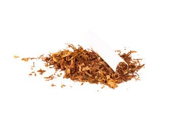 Cigarettes and tobacco isolated on white background