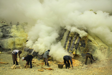 Sulphur mines Kawah Ijen in East Java, Indonesia
