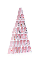 Studio shot of a tall house of cards