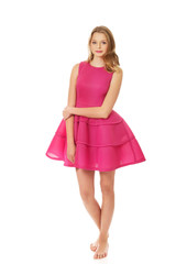 Young blonde woman with pink skirt 