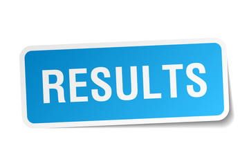 results blue square sticker isolated on white