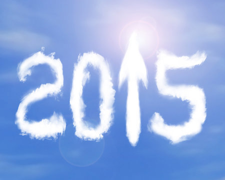2015 arrow up sign shape white clouds on sunlight sky