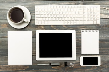 Mockup. Workplace with tablet and keyboard, and cactus