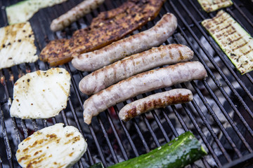 barbecue with steak and zucchini