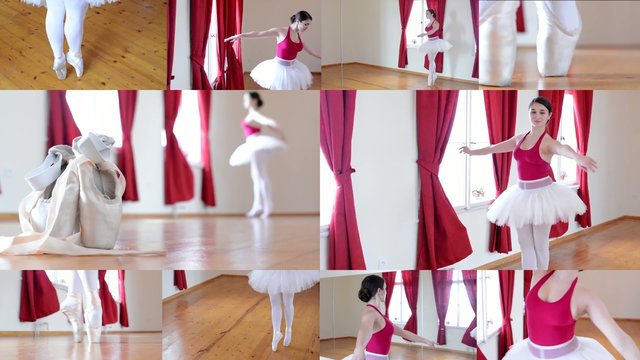 montage - young ballerina dancing in the hall