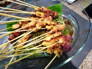 Delicious and juicy malaysian satay at  hotel buffer
