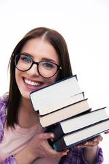 Happy young female student with books