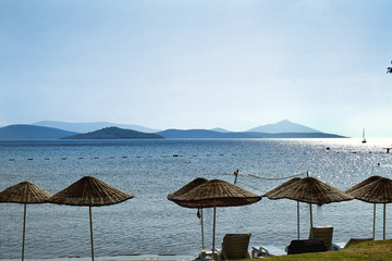 beach umbrellas on the sea coast
