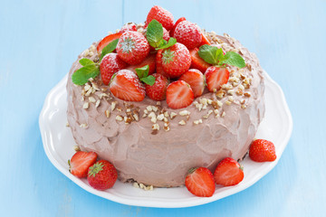 chocolate cake with fresh strawberries