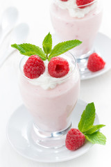 creamy jelly with raspberries, top view