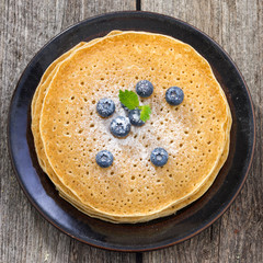 crepes with blueberries, top view