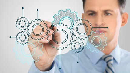 Planning. Businessman showing database structure