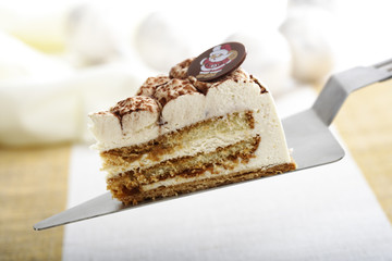 Stück Sckokotorte auf Tortenheber, Weihnachten