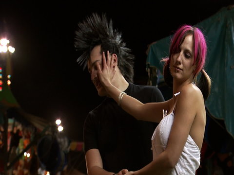 Punk couple embracing