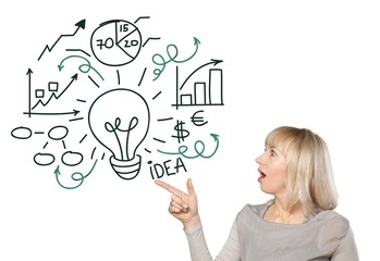 Surprise. Close-up of a surprised young woman pointing