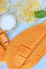 Ripe mango and sticky rice with coconut milk