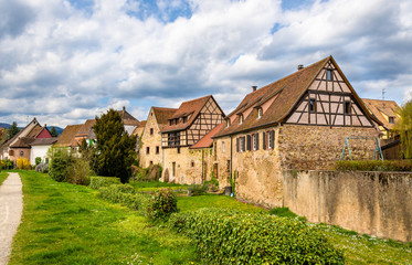 Fototapeta na wymiar Traditional half-timbered houses in Bergheim - Alsace, France