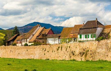 Fototapeta na wymiar The historic centre of Bergheim behind walls - France