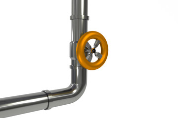 industrial pipeline with orange valve isolated