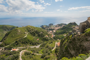 Taormina Ocean view from Castelmola - obrazy, fototapety, plakaty