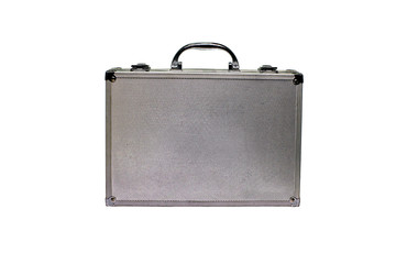 silver suitcase for tools on a white background