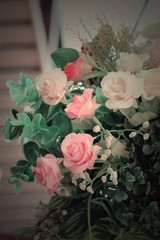 Beautiful vintage roses of artificial flowers
