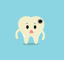 Vector of Sick yellow dirty tooth with crack for Healthcare