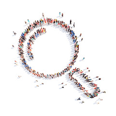 people in the form of a magnifying glass.