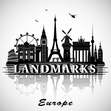 European landmarks set. Vector silhouettes