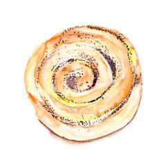 isolated watercolor roll bun
