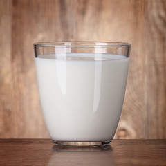 Fresh milk in a glass on the old table