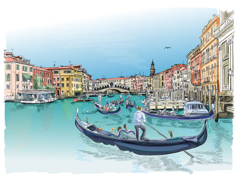 Venice - Grand Canal. View of the Rialto Bridge