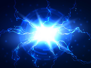 Abstract blue lightning vector science background. High-Energy Plasma and Electrical Discharge Abstract Background