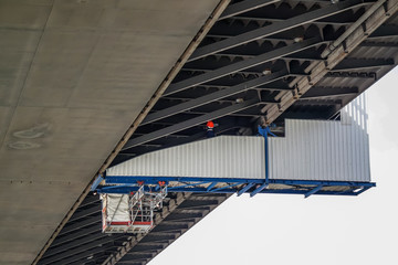 Fototapeta premium Maintenance platform Rhine bridge Neuenkamp Duisburg