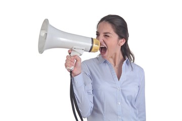 Junge Frau mit Megaphone