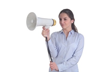 Junge Frau mit Megaphone