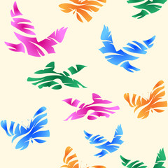 Fototapeta na wymiar Seamless pattern with birds, fishes and butterflies. Vector.