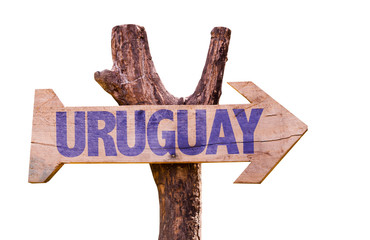 Uruguay Flag wooden sign isolated on white background
